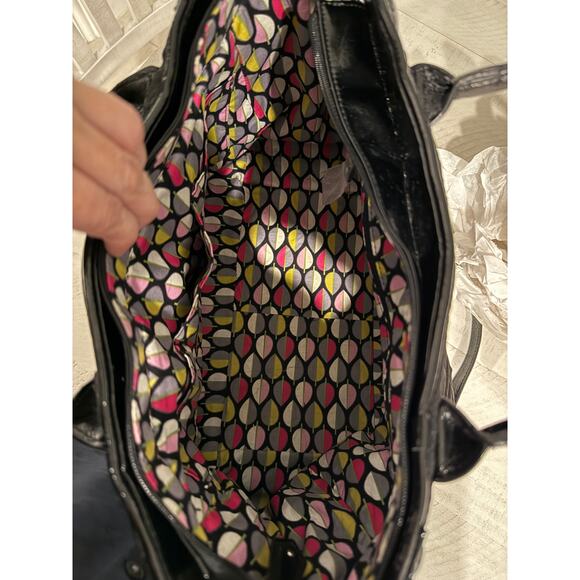 Vera Bradley Black Quilted Shoulder Bag with Colorful Interior - Picture 6 of 7